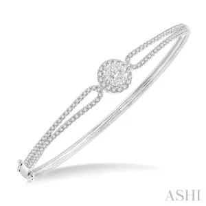 1 1/3 Ctw Lovebright Round Cut Diamond Bangle Bracelet in 14K White Gold