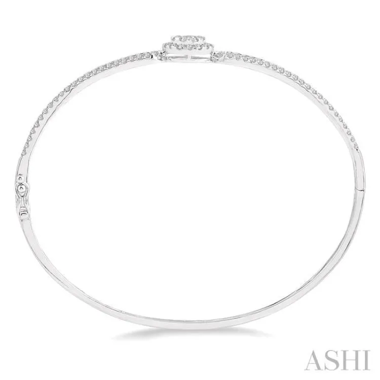 1 1/3 Ctw Lovebright Round Cut Diamond Bangle Bracelet in 14K White Gold