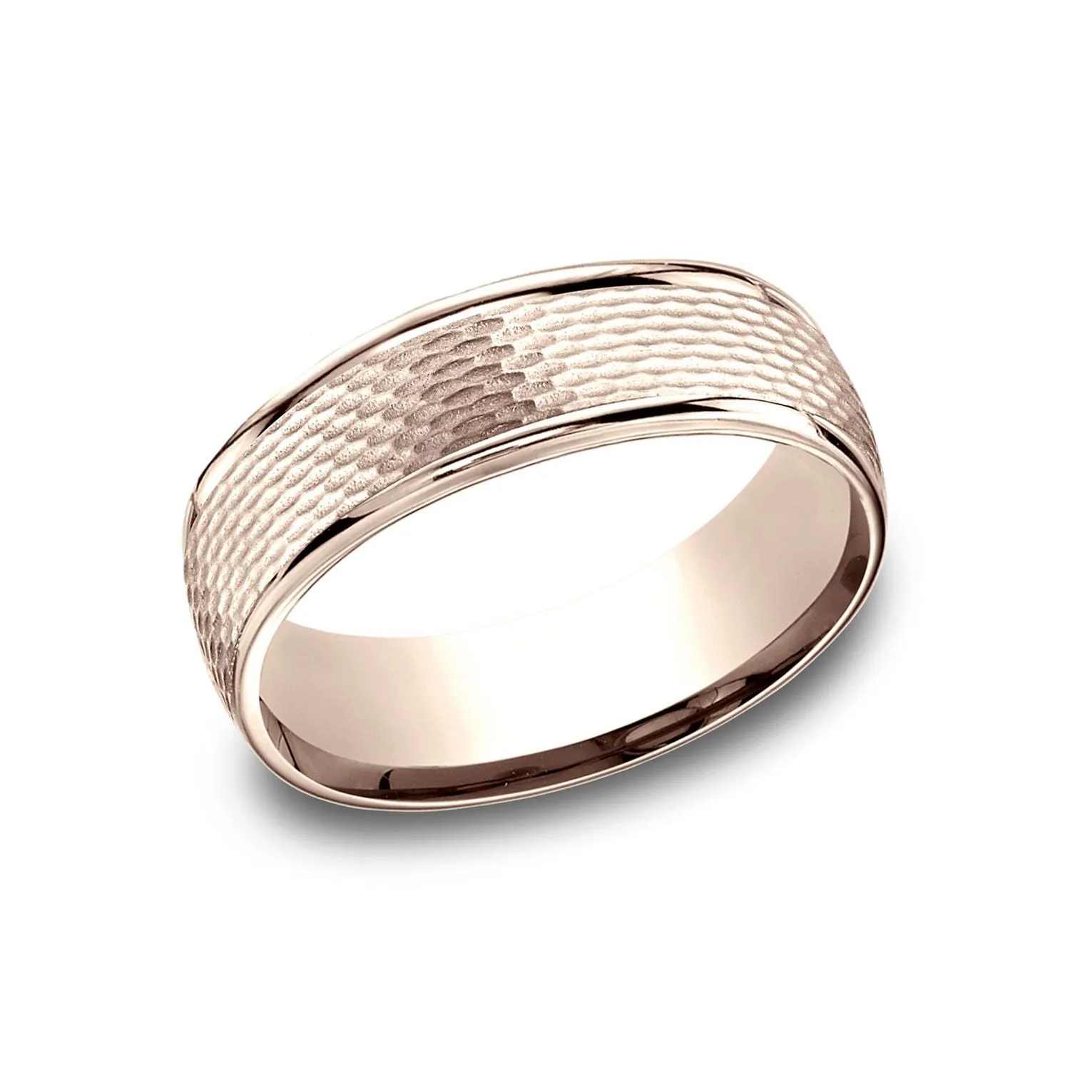 14 Karat Rose Gold 7.5mm Comfort-fit Round Edge Mesh Center Design Band