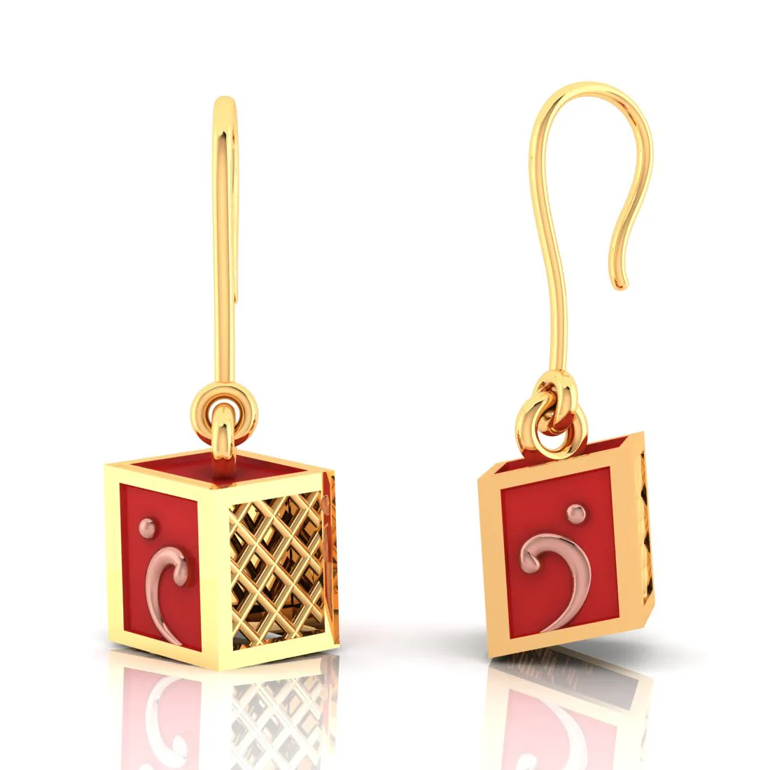 14k Cubical Gold Earrings With A Touch Of Reddish Hue