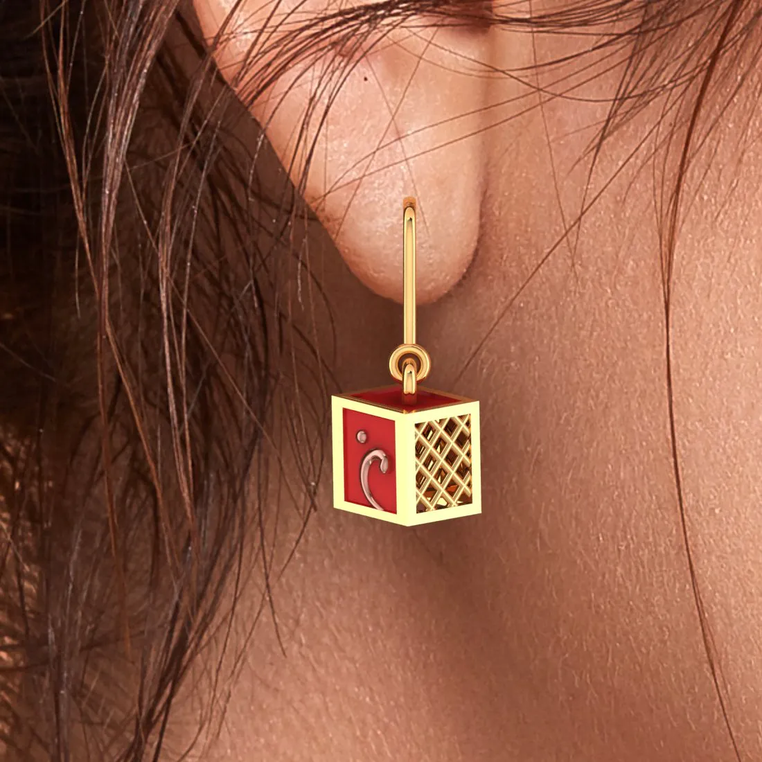 14k Cubical Gold Earrings With A Touch Of Reddish Hue