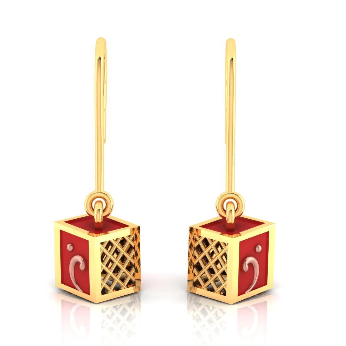 14k Cubical Gold Earrings With A Touch Of Reddish Hue