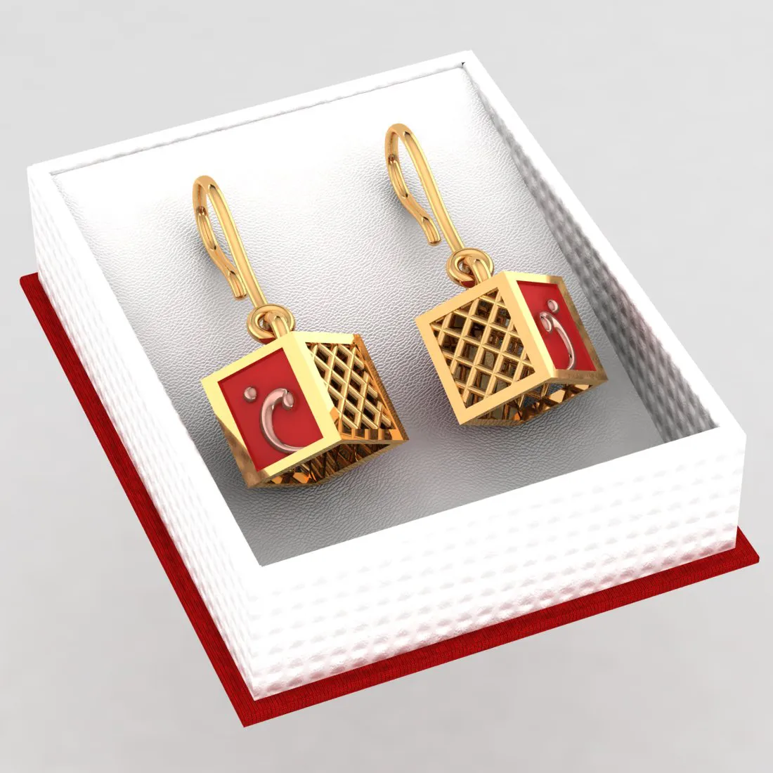 14k Cubical Gold Earrings With A Touch Of Reddish Hue