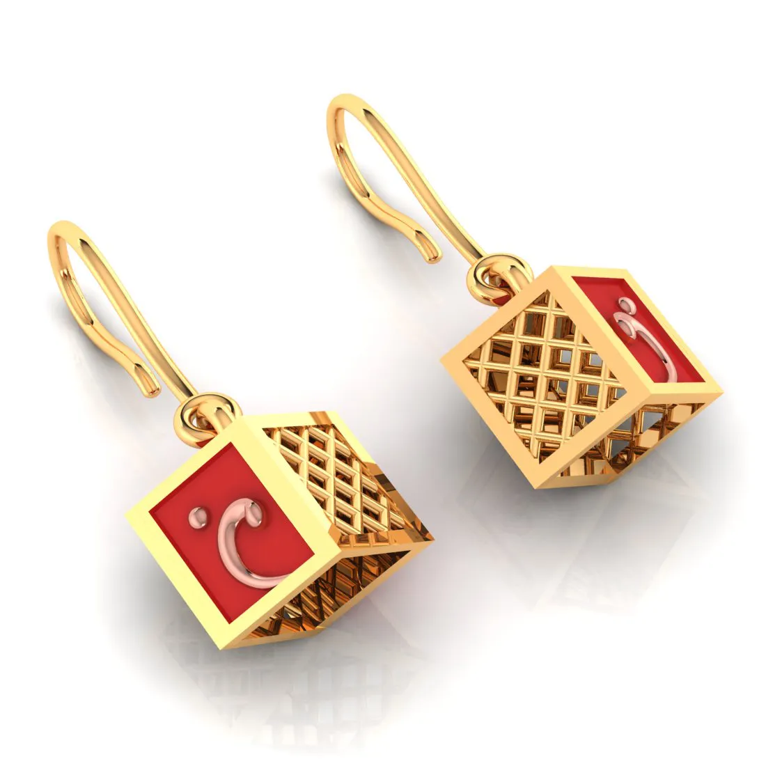 14k Cubical Gold Earrings With A Touch Of Reddish Hue