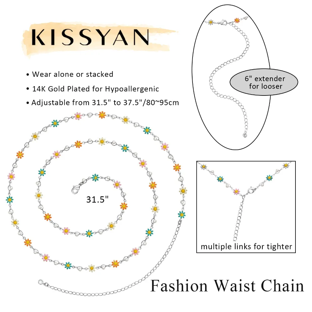 14K Gold Adjustable Sexy Waist Body Chains- Coloful Daisy