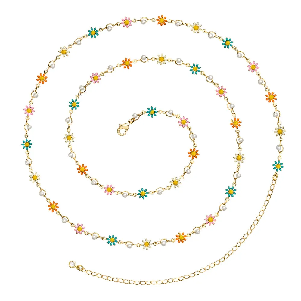 14K Gold Adjustable Sexy Waist Body Chains- Coloful Daisy