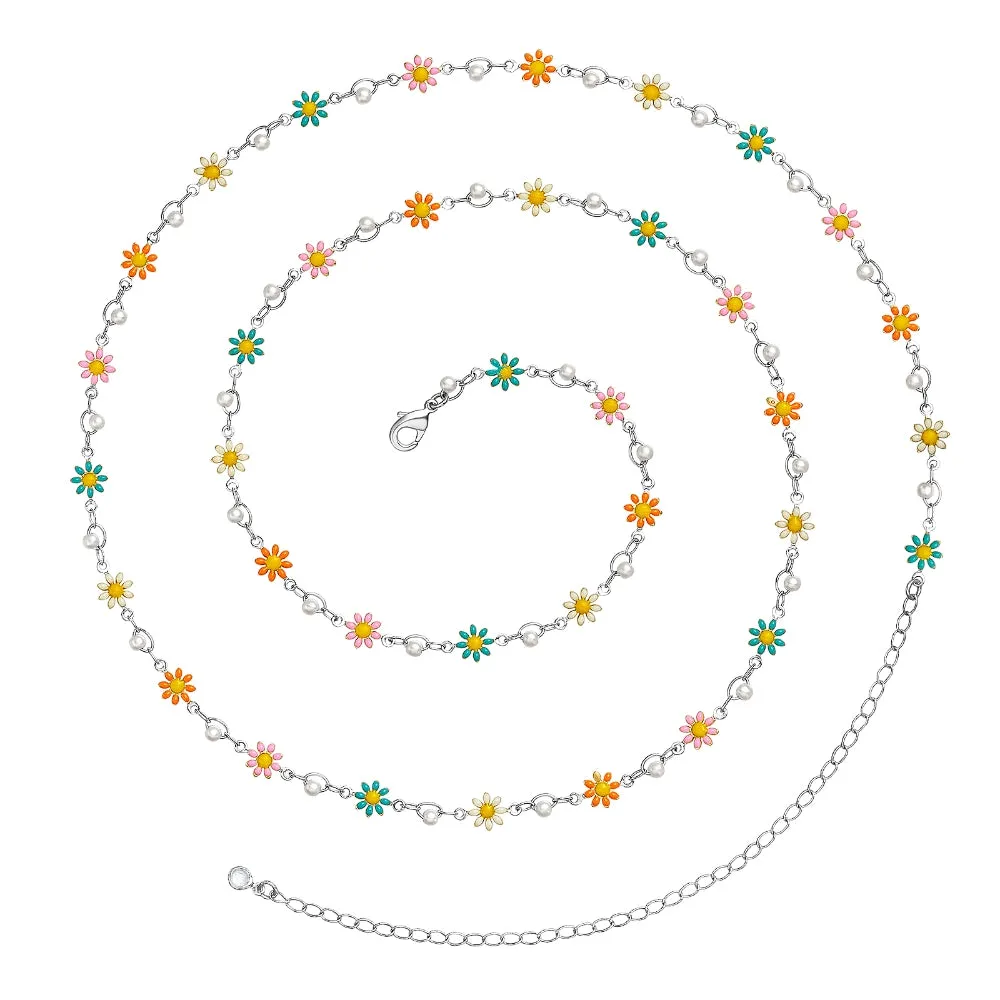 14K Gold Adjustable Sexy Waist Body Chains- Coloful Daisy