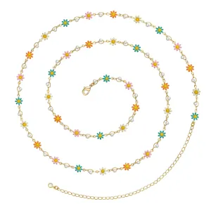 14K Gold Adjustable Sexy Waist Body Chains- Coloful Daisy