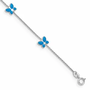 14k Gold Blue Enameled Butterfly Anklet