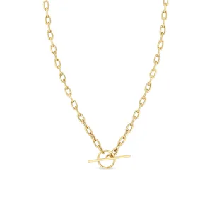 14k Gold Medium Square Oval Link Chain Toggle Necklace