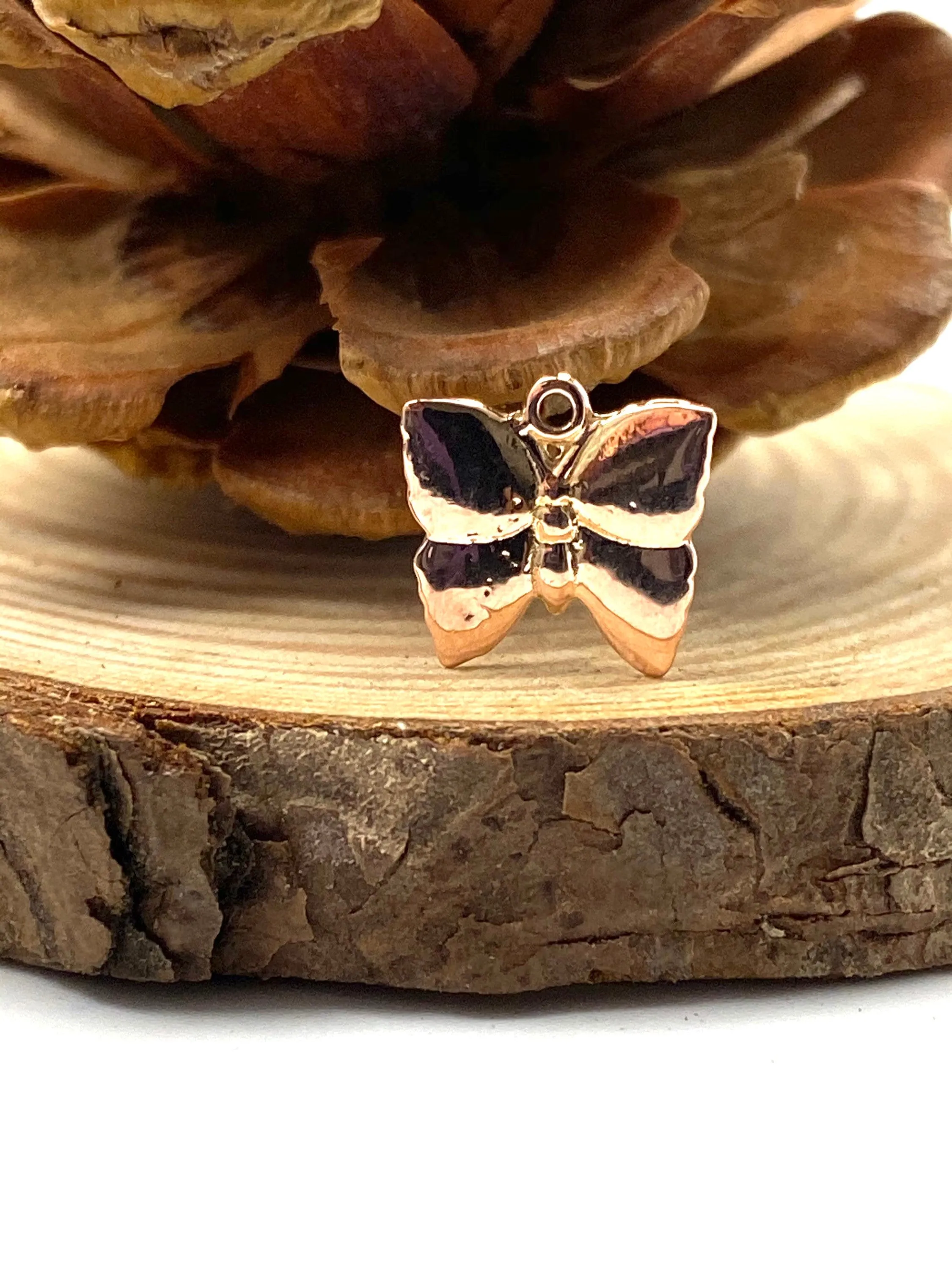 14K gold , Rose gold and white gold , butterfly charm , SKU# L-21