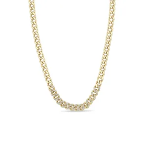 14k Pavé Diamond Segment Medium Curb Chain Necklace