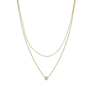 14k Tiny Bar Chain & Floating Diamond Layered Necklace