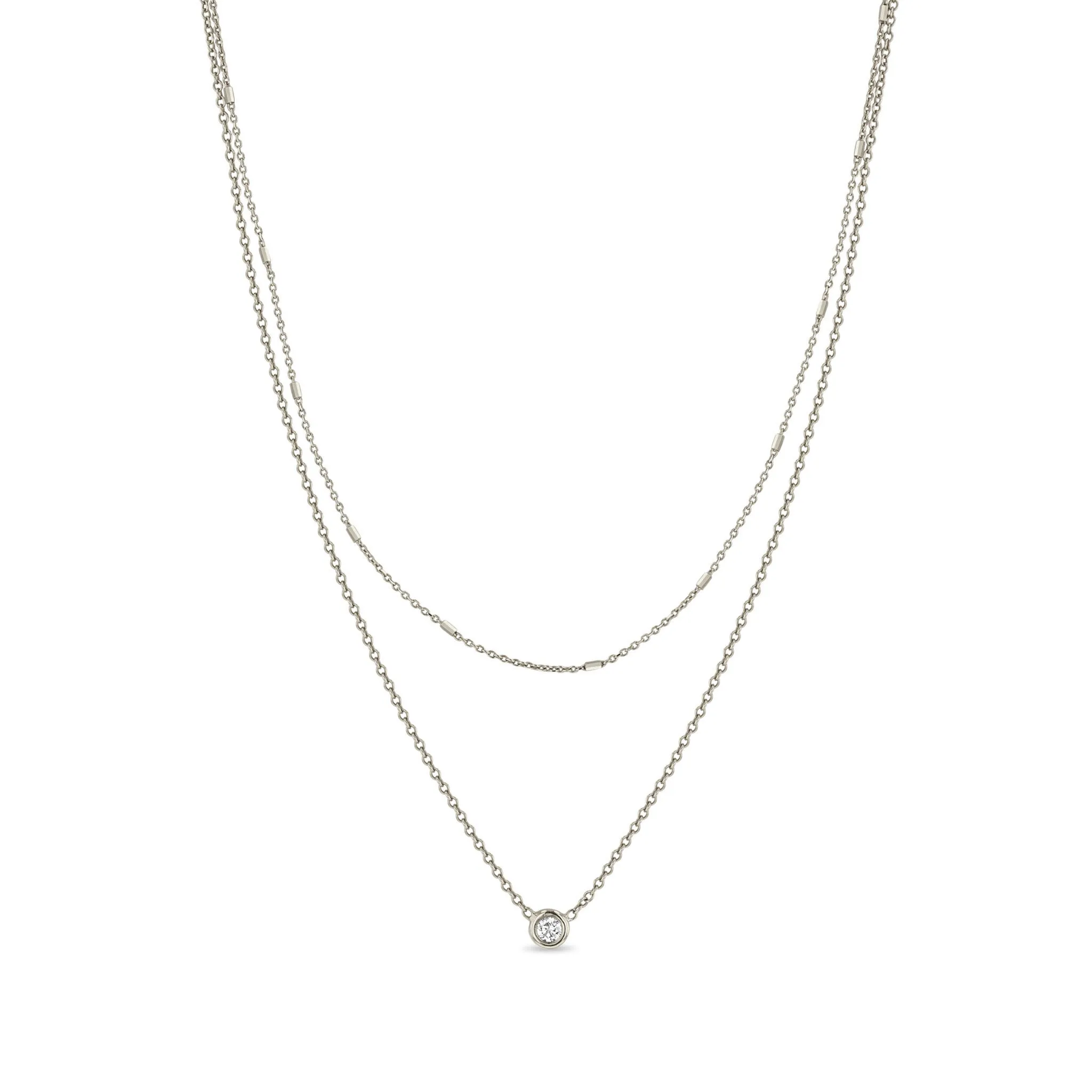 14k Tiny Bar Chain & Floating Diamond Layered Necklace