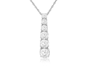 14K White Gold Graduated Diamond Vertical Bar Necklace