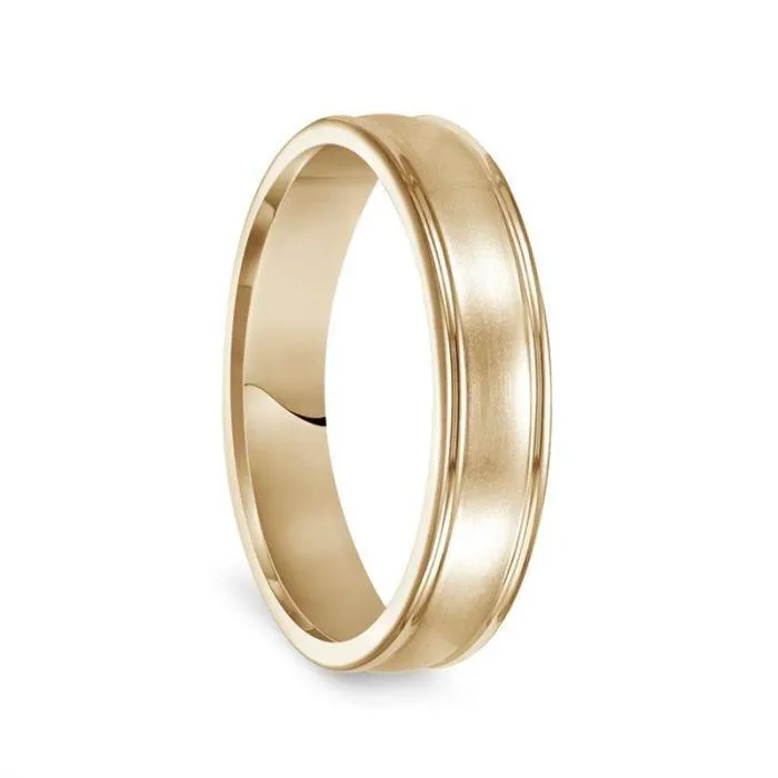 14k Yellow Gold Brushed Finish Women’s Wedding Ring with Polished Round Edges - 5mm