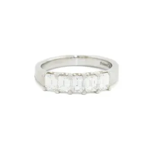 18K White Gold x Emerald-Cut Quintet Diamond Ring