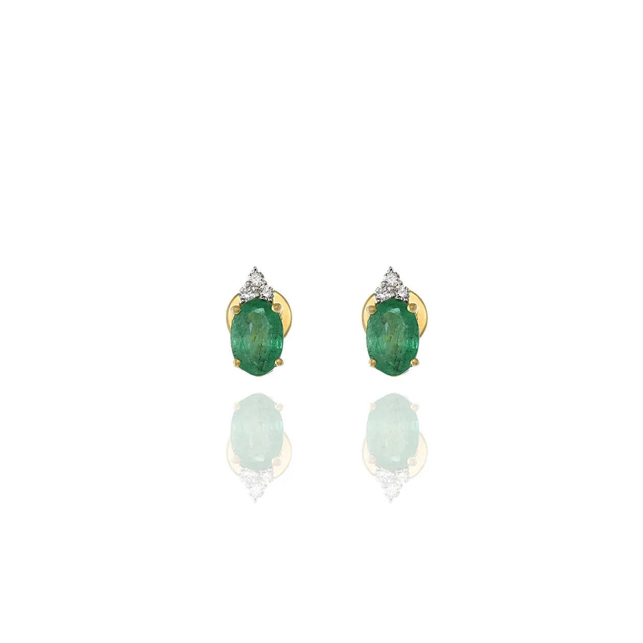 18KT Yellow Gold Diamond And Emerald Oval Earring