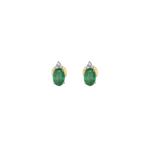 18KT Yellow Gold Diamond And Emerald Oval Earring