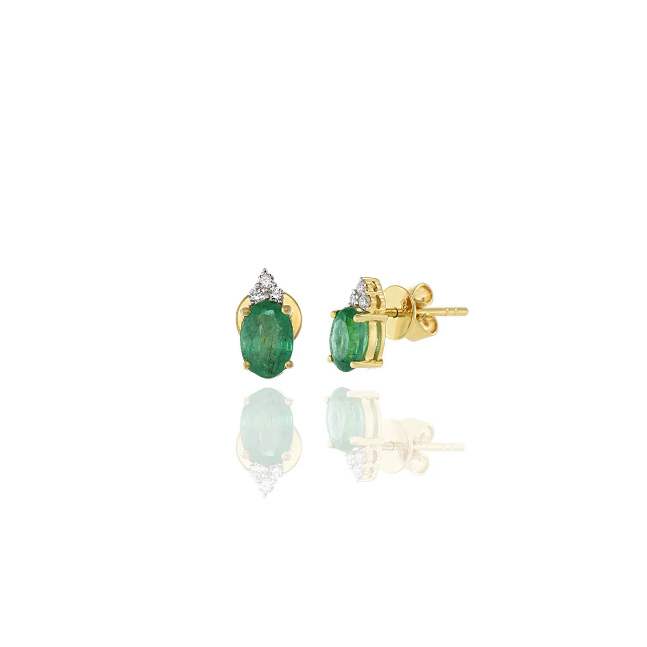 18KT Yellow Gold Diamond And Emerald Oval Earring