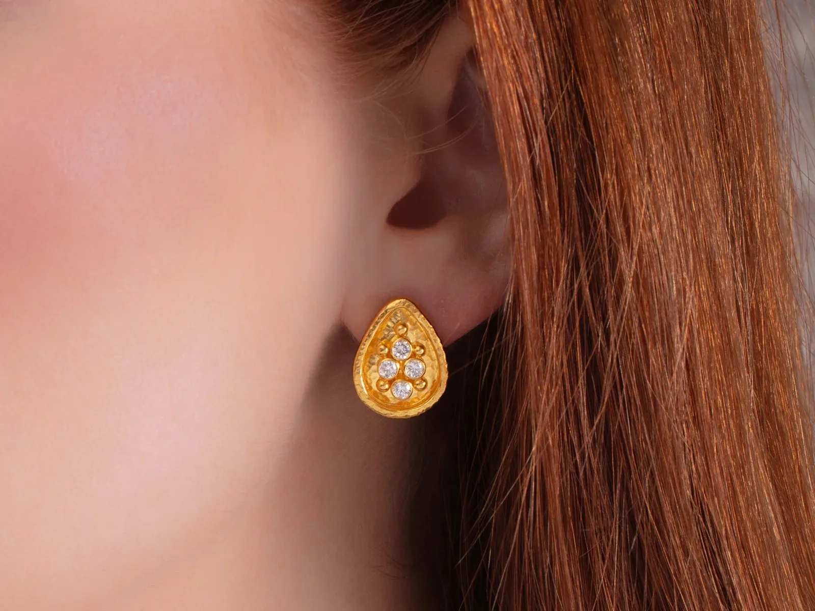 24K Gold Clustered Teardrop Diamond Earrings