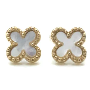 9ct Yellow Gold Mother Of Pearl Clover Stud Earrings