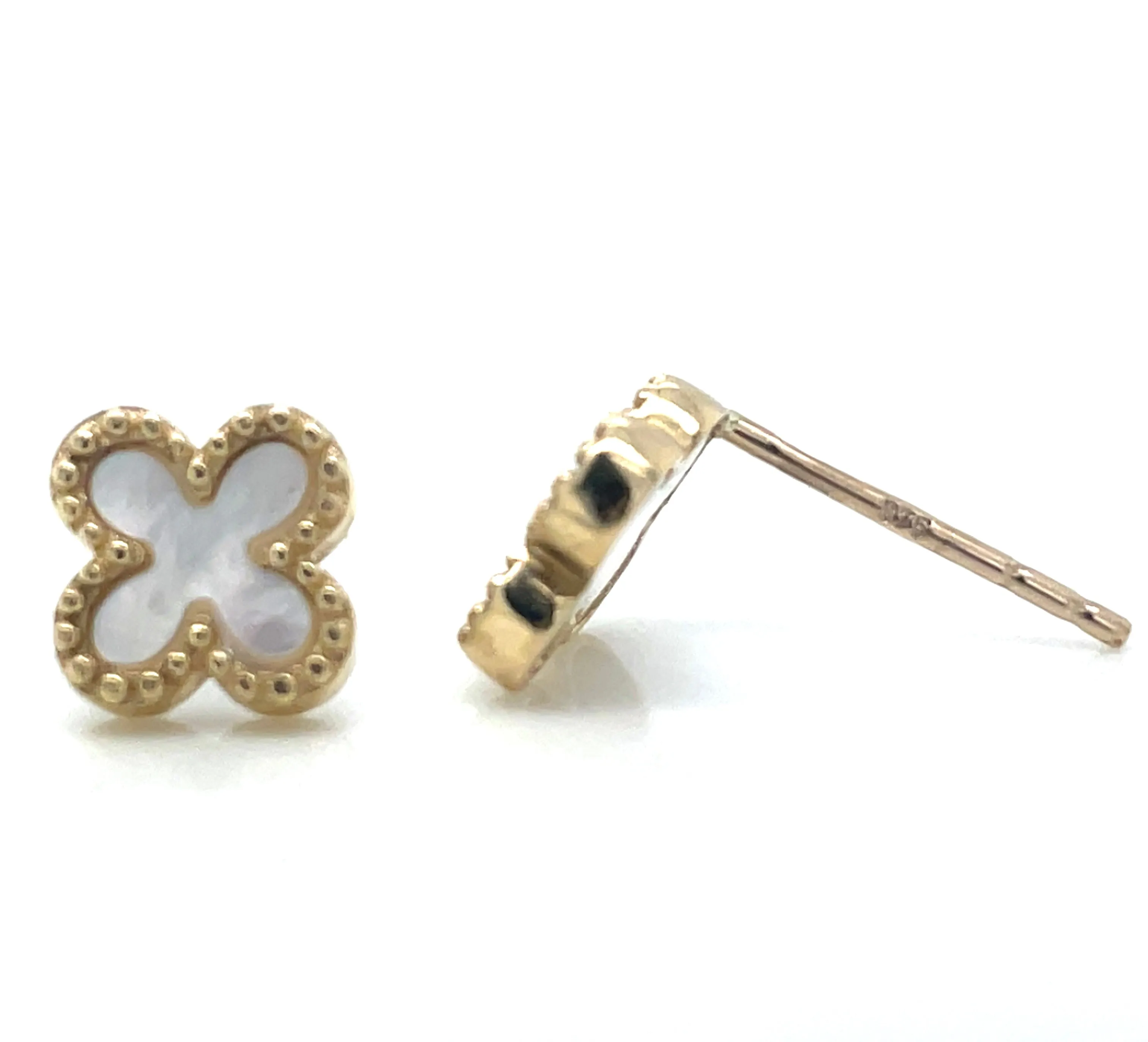 9ct Yellow Gold Mother Of Pearl Clover Stud Earrings