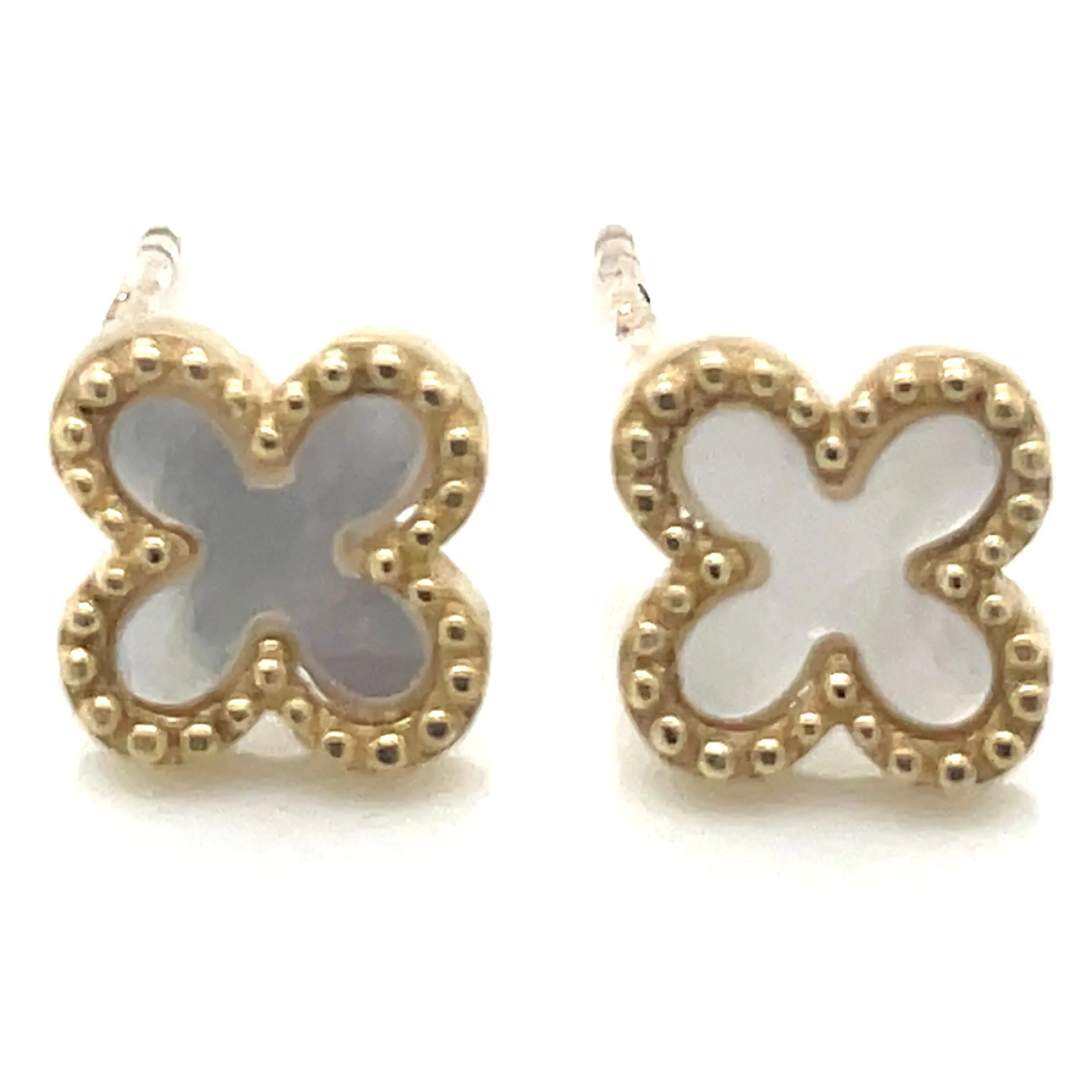 9ct Yellow Gold Mother Of Pearl Clover Stud Earrings