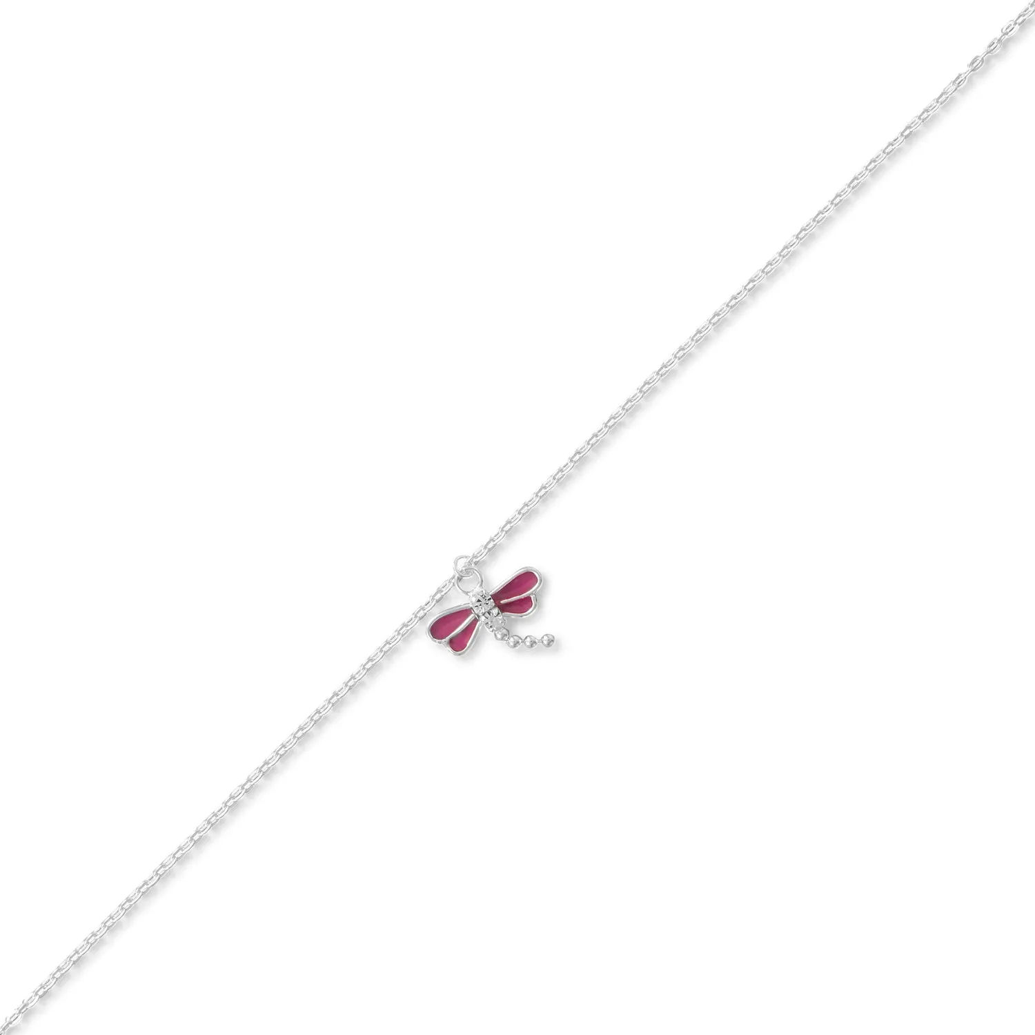 9"   1" Pink Epoxy and CZ Dragonfly Anklet