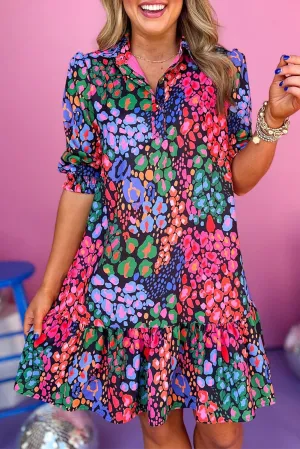 Abstract Smocked Short Sleeve Dress