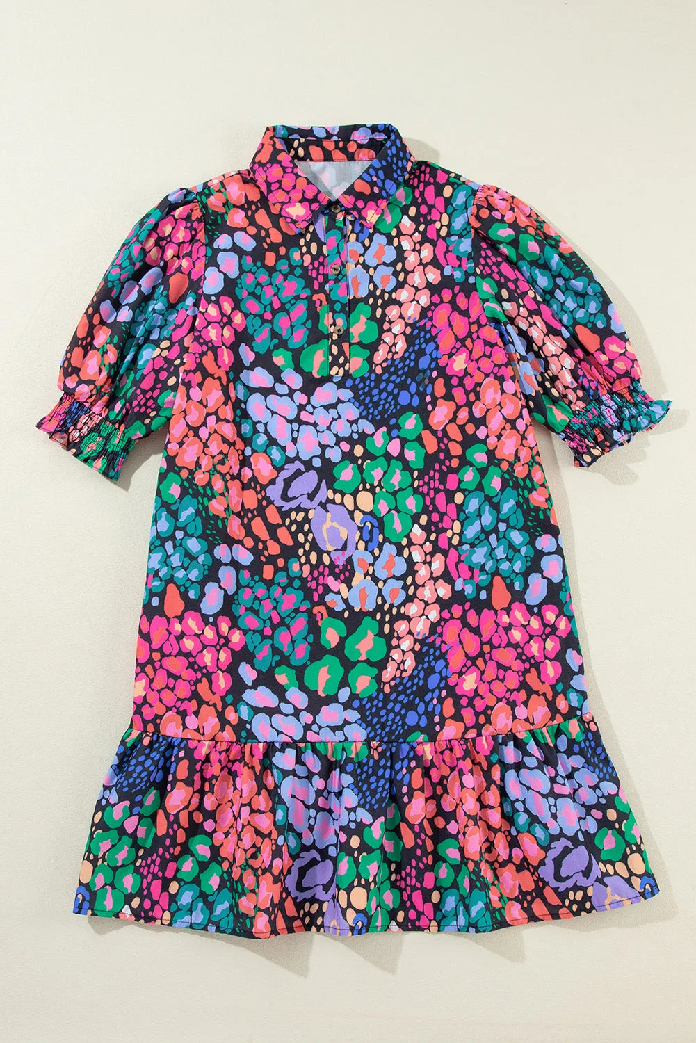 Abstract Smocked Short Sleeve Dress