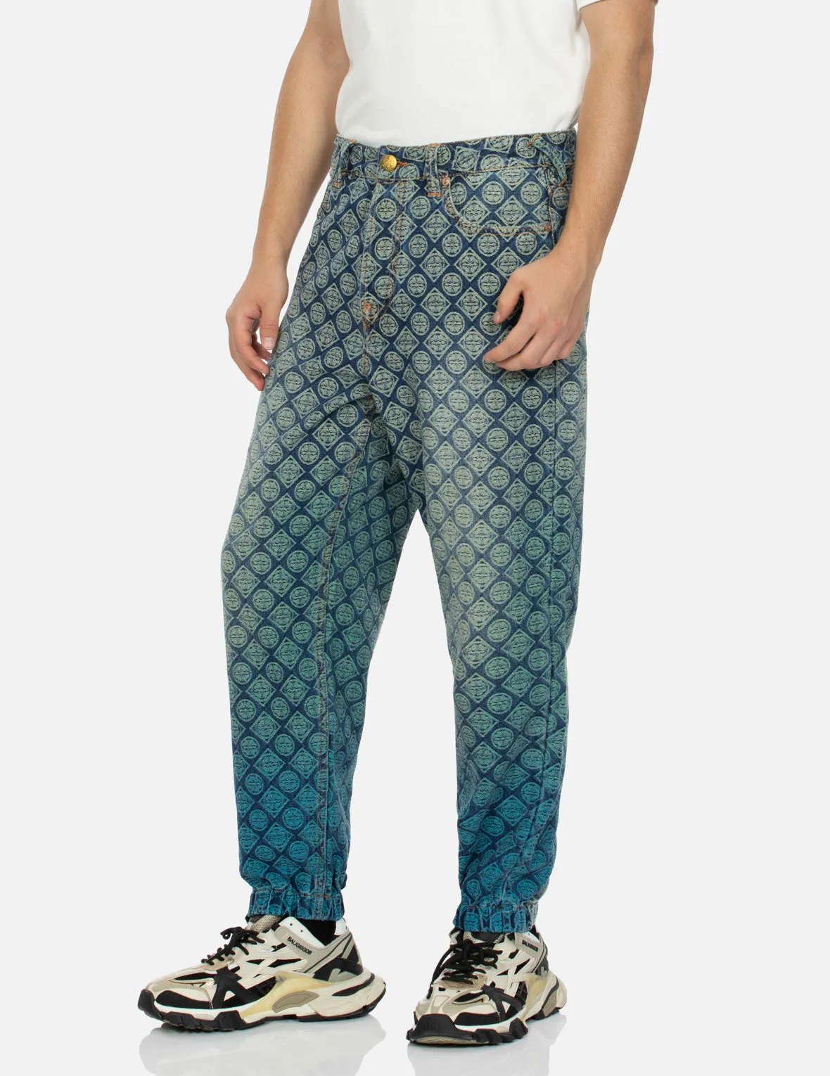 Allover Kamon Jacquard Relax Fit Denim Joggers