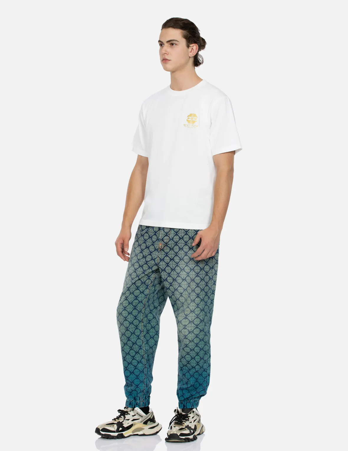 Allover Kamon Jacquard Relax Fit Denim Joggers