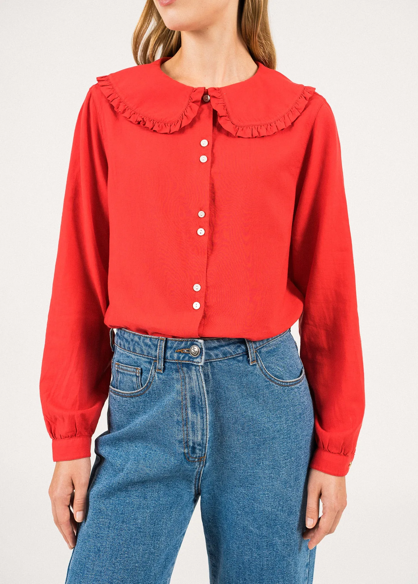 Anaelle Wide-collar Blouse - in cotton (TULIPE)