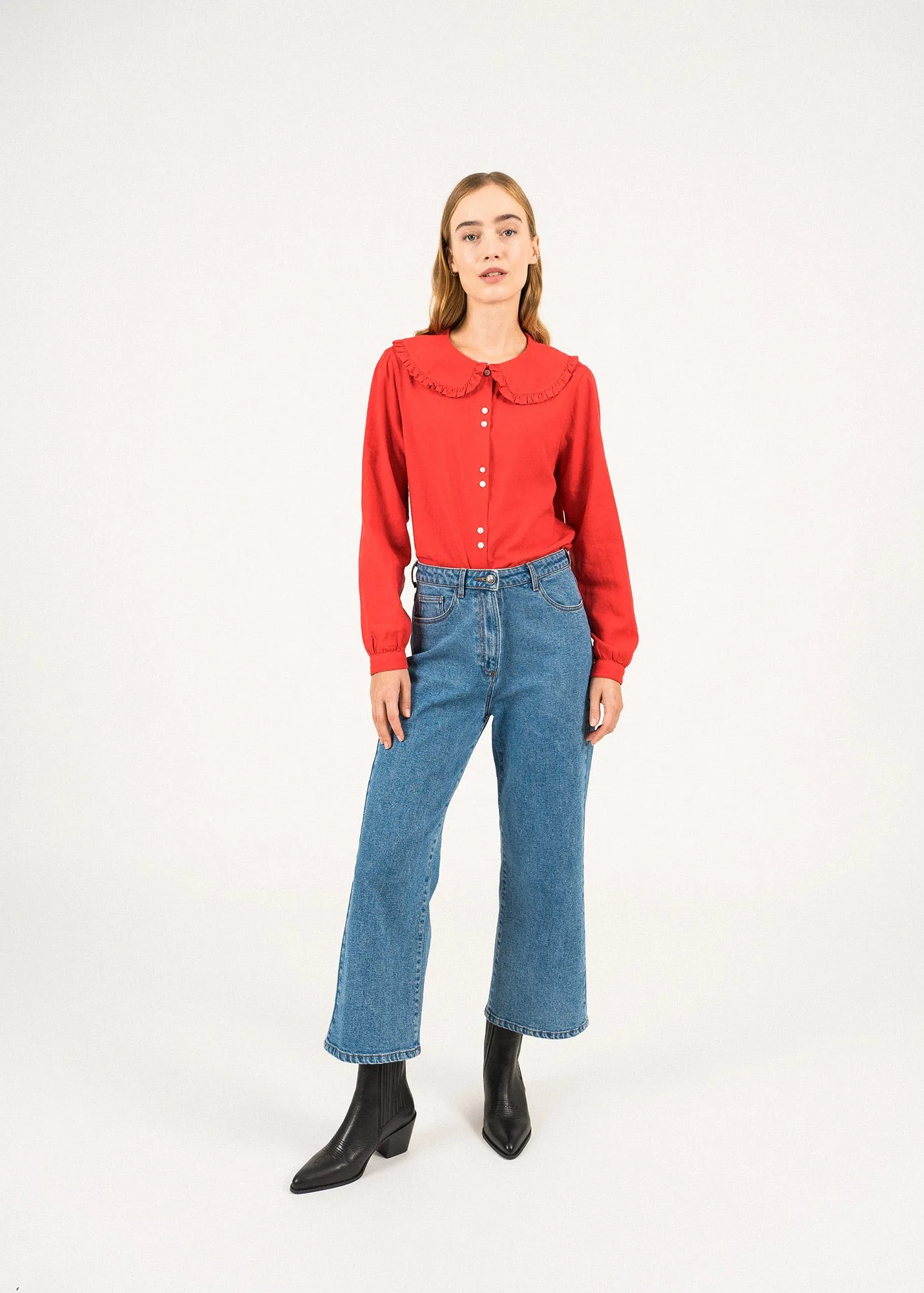 Anaelle Wide-collar Blouse - in cotton (TULIPE)