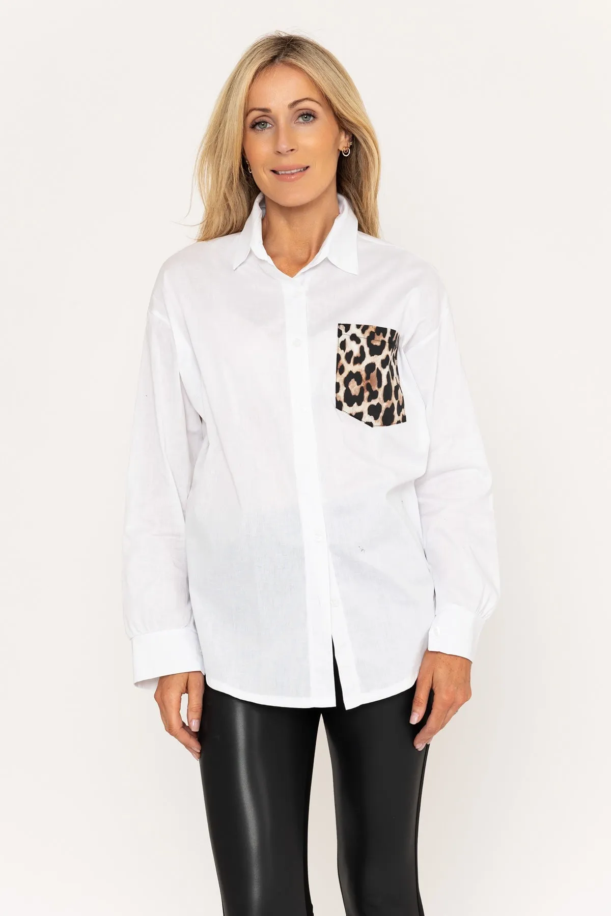 Animal Print Pocket White Shirt