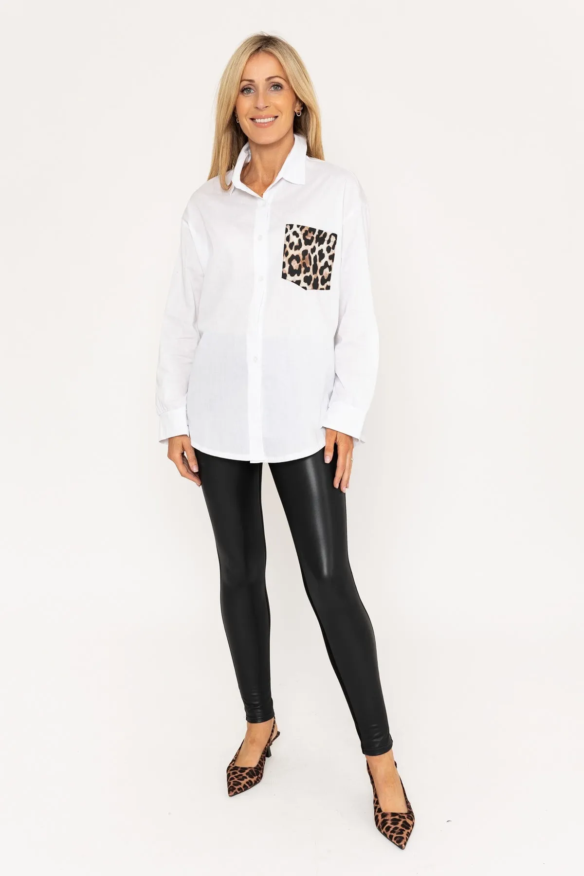 Animal Print Pocket White Shirt