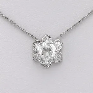 Antique Style 1.40 Carat Diamond Platinum Flower Necklace