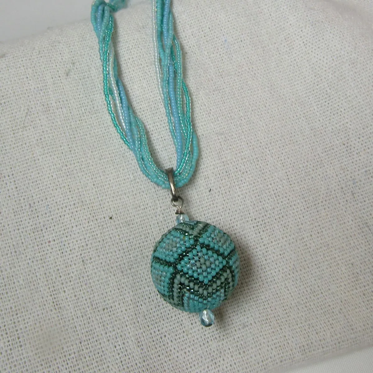 Aqua  Beaded Necklace with Aqua Beaded Pendant