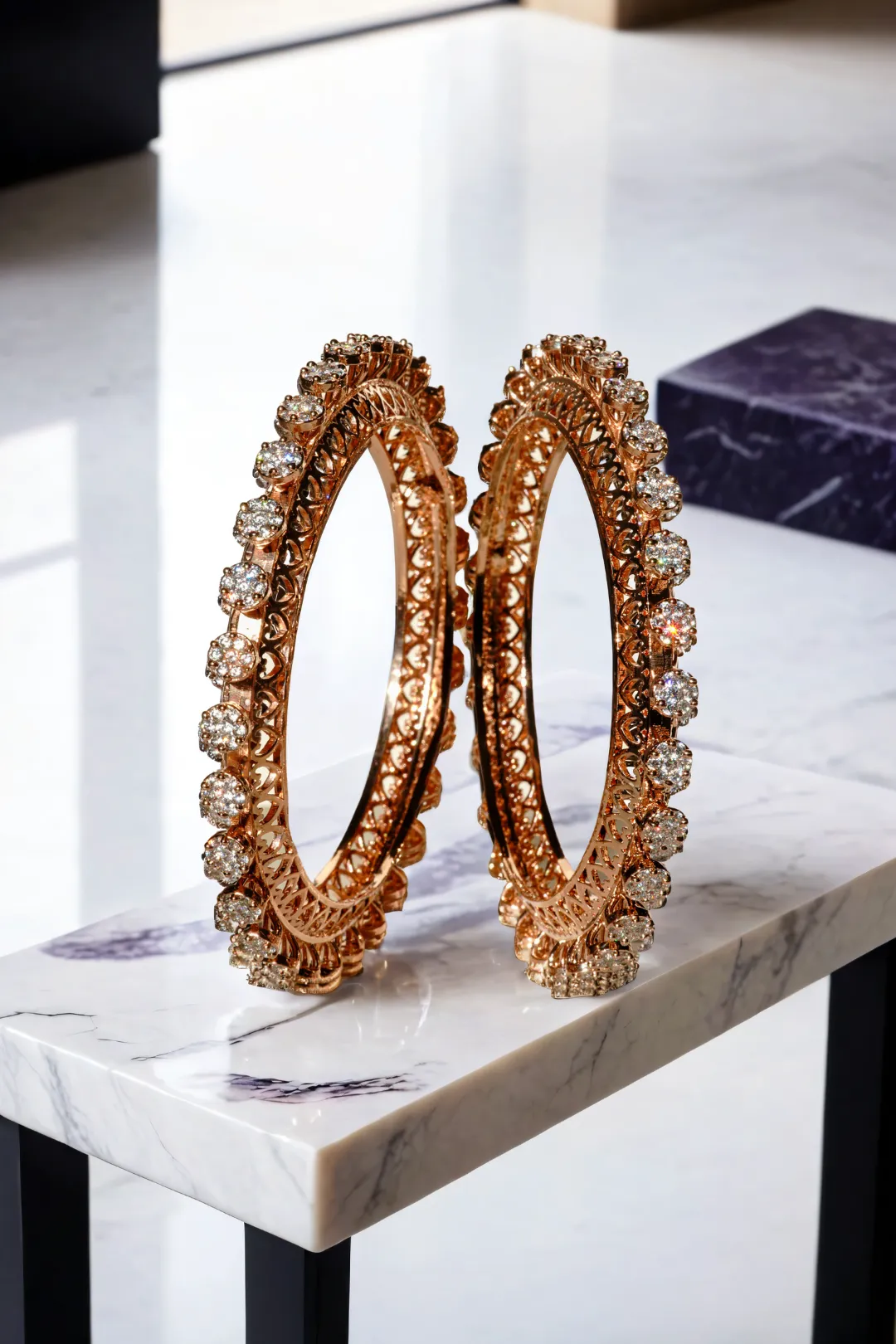 Asha Intricately Designed Bangles in Gold, Rose Gold, or Silver Plating (Set of 2)