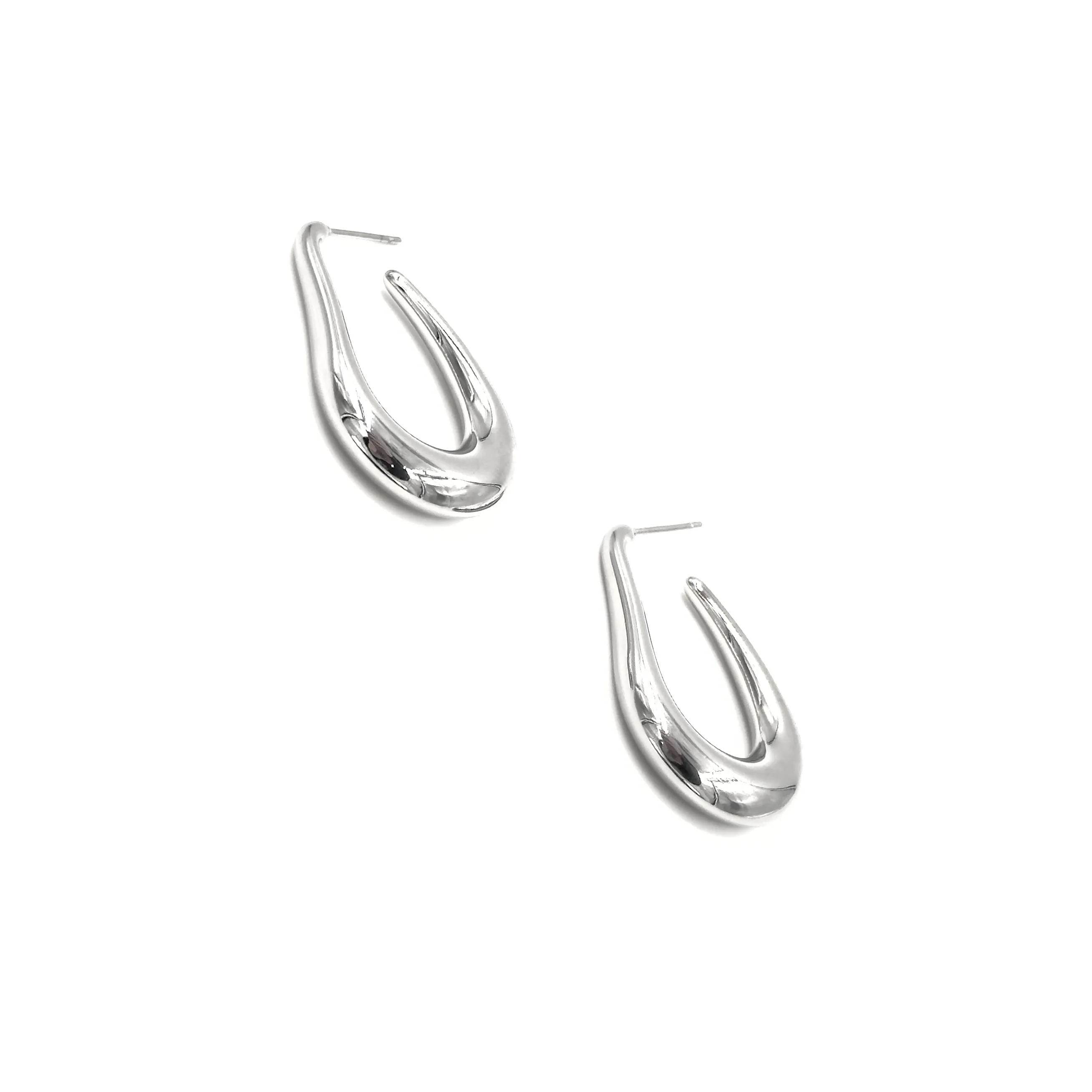 Ashley Gold Stainless Steel Funky Oval Design Hoop Earrings