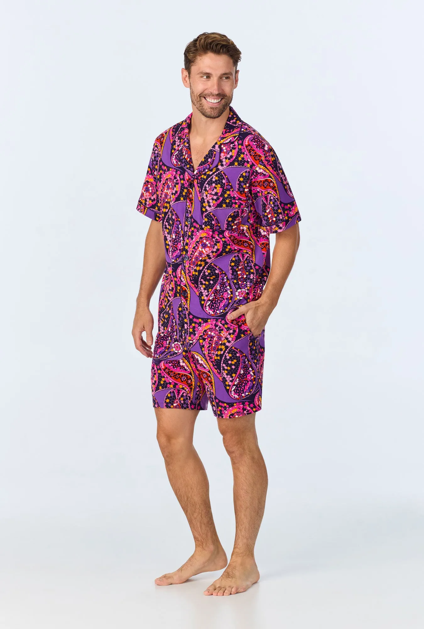 BedHead x Mr. Turk Tangled Paisley Men's Short Sleeve Notch Stretch Jersey Short PJ Set