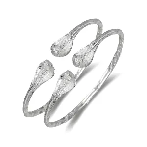 Better Jewelry Cobra Heads .925 Sterling Silver West Indian Bangles, 1 pair