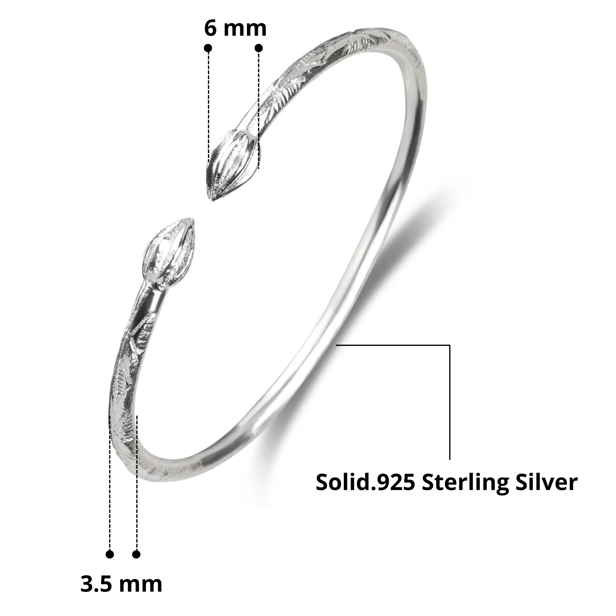 Better Jewelry Cocoa Pods .925 Sterling Silver West Indian Bangles, 1 pair