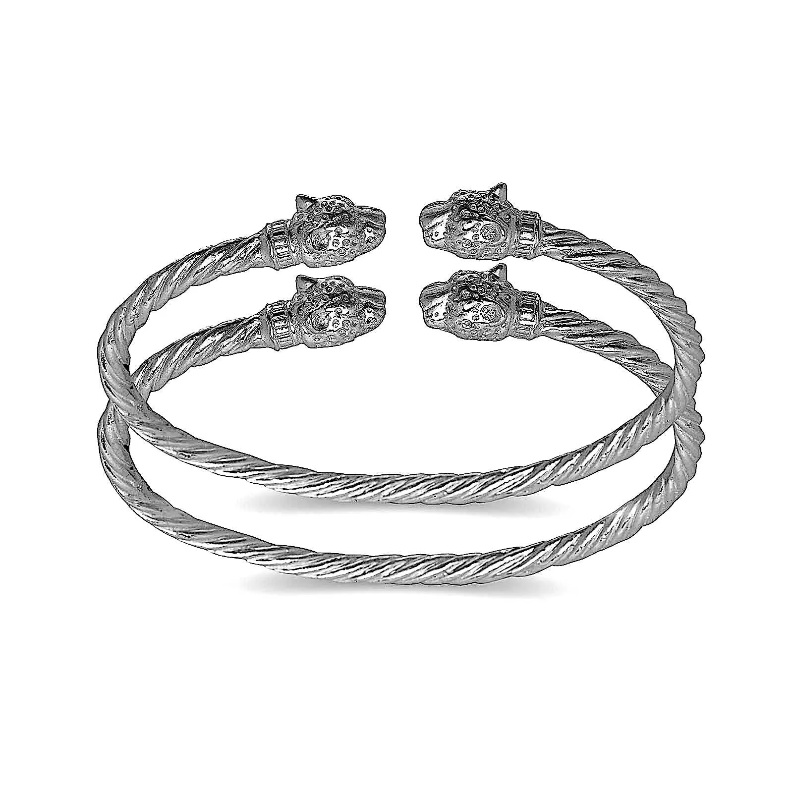 Better Jewelry Jaguar Head Coiled Rope West Indian Bangles .925 Sterling Silver, 1 pair