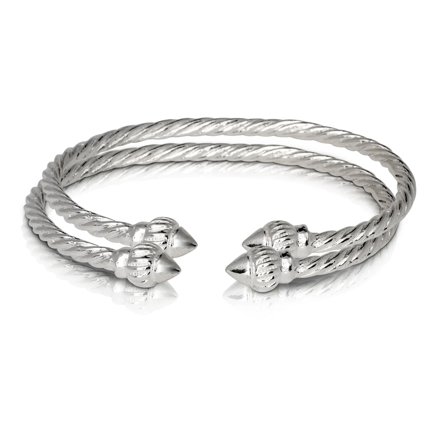 Better Jewelry, Ridged Arrow Taj Mahal Coiled Rope West Indian Bangles .925 Sterling Silver, 1 pair