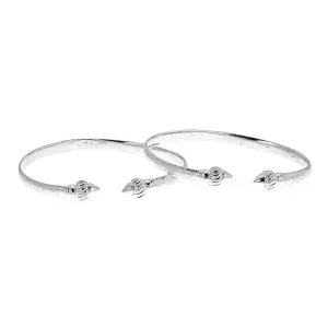 Better Jewelry Solid .925 Sterling Silver Flat Ridged Arrow Taj Mahal West Indian Bangles, 1 pair