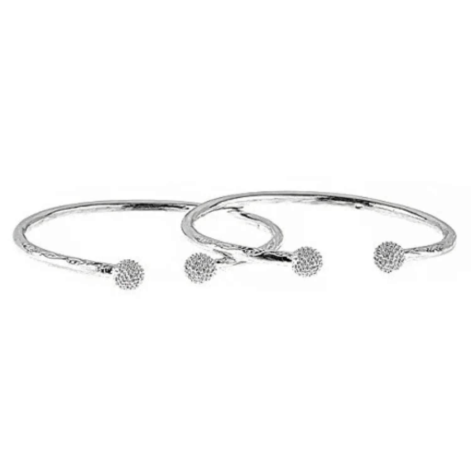 Better Jewelry Textured Ball Ends .925 Sterling Silver West Indian Bangles 48.4 Grams, 1 pair