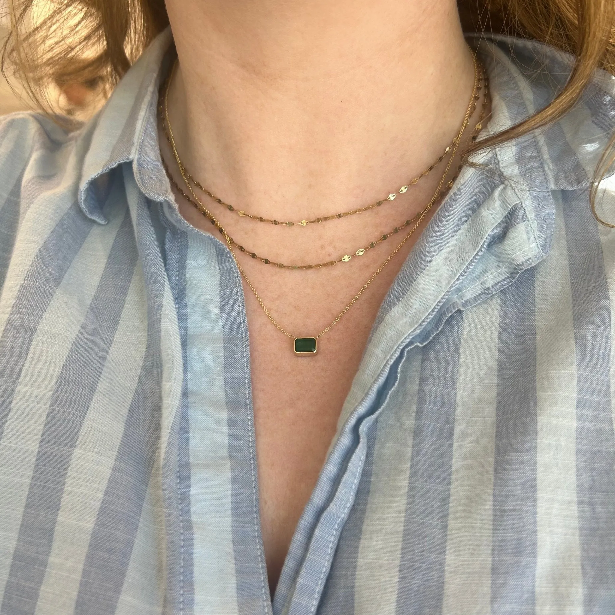 Bezel Set Emerald Necklace