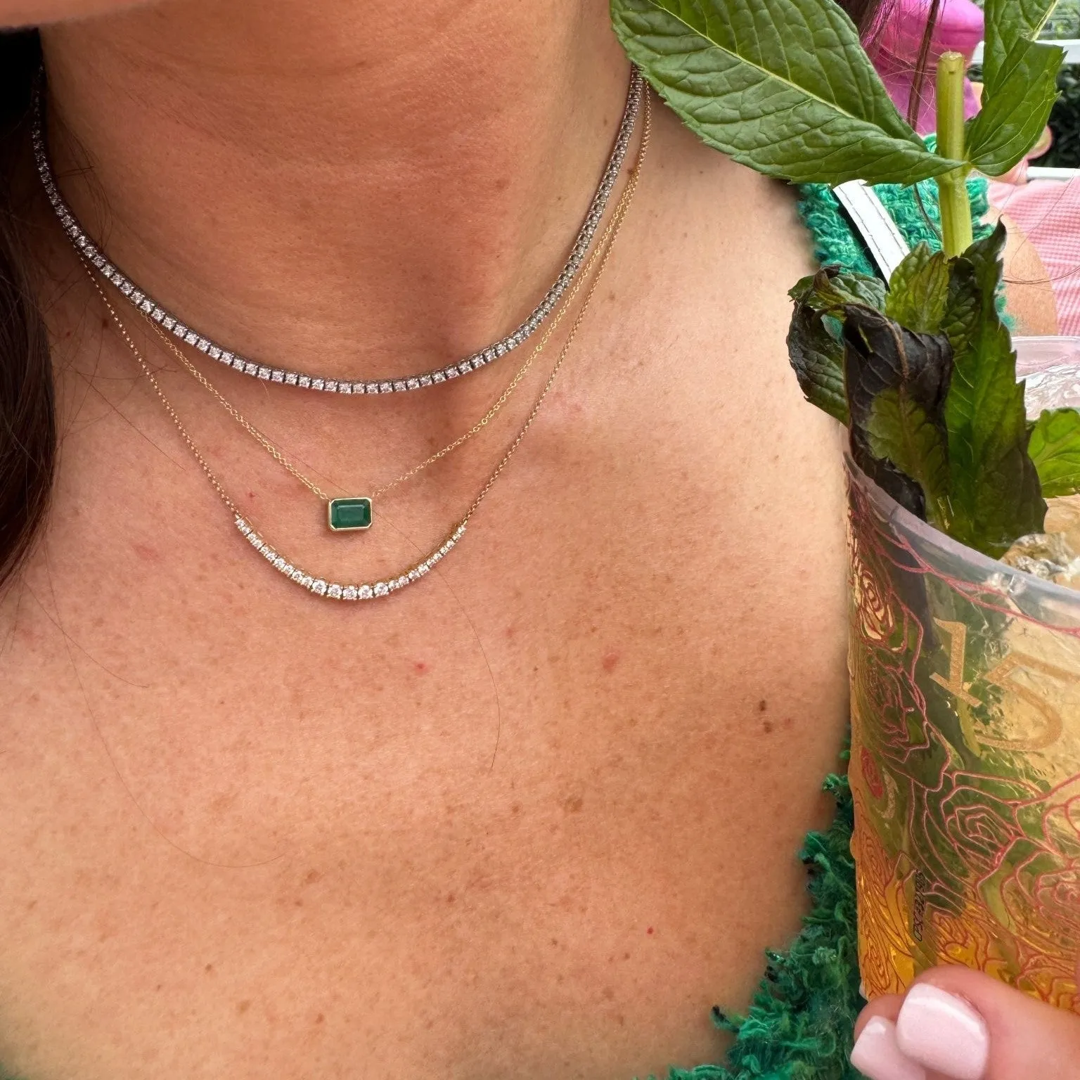 Bezel Set Emerald Necklace